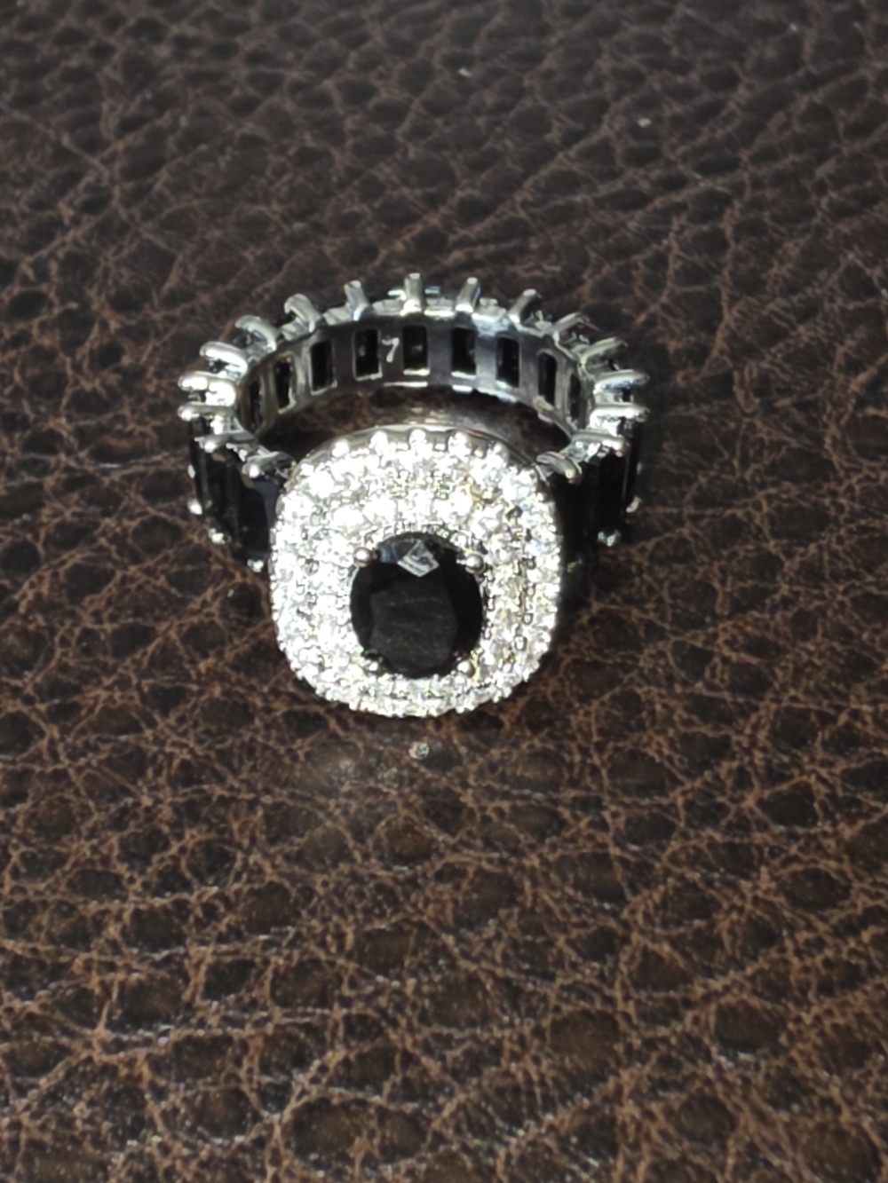 Black and Silver Halo Cocktail Ring - Women Jewelry Size 7